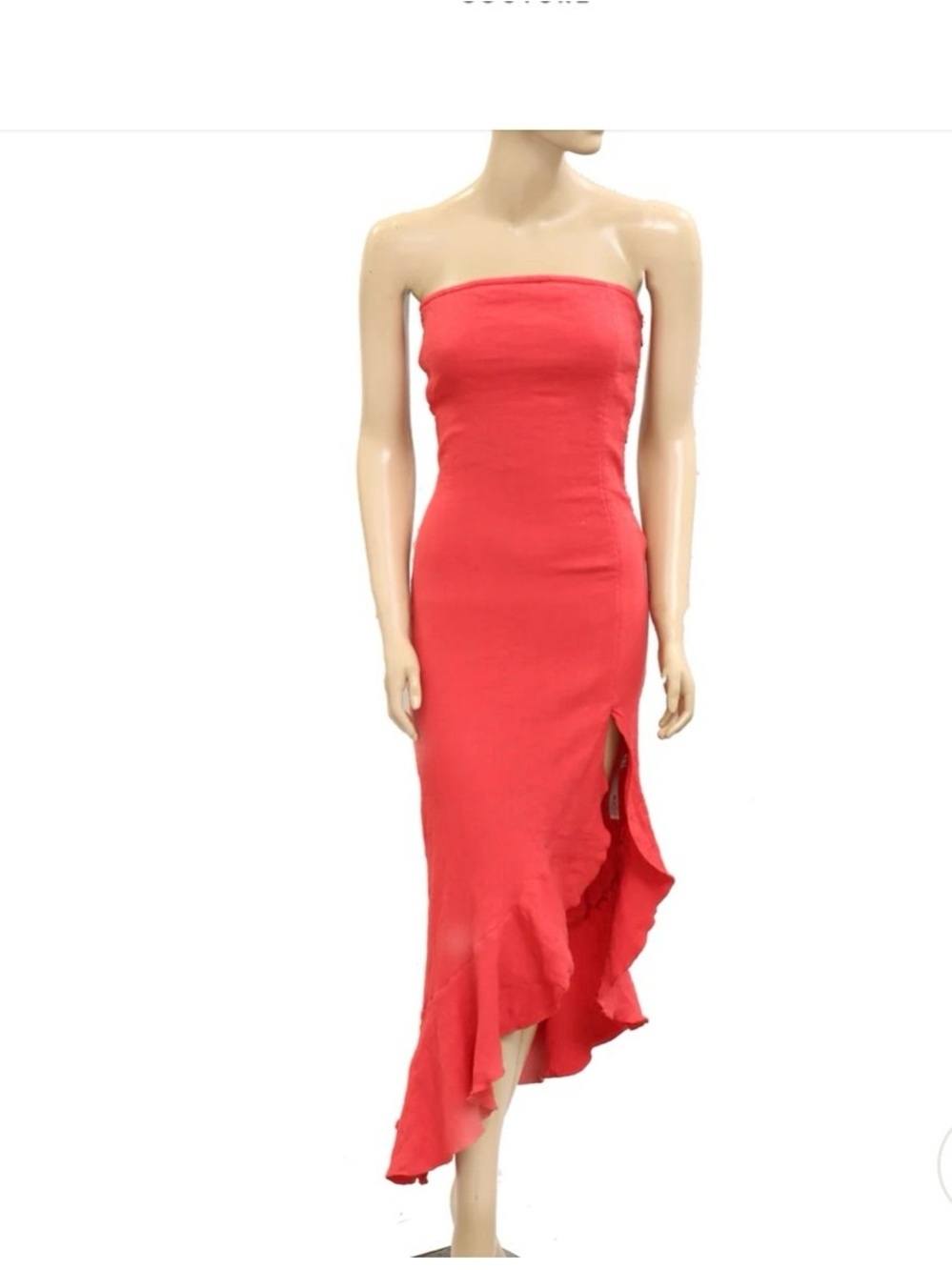 NWT Free People Strapless Coral-Red Ruffle Hi-Lo Dress